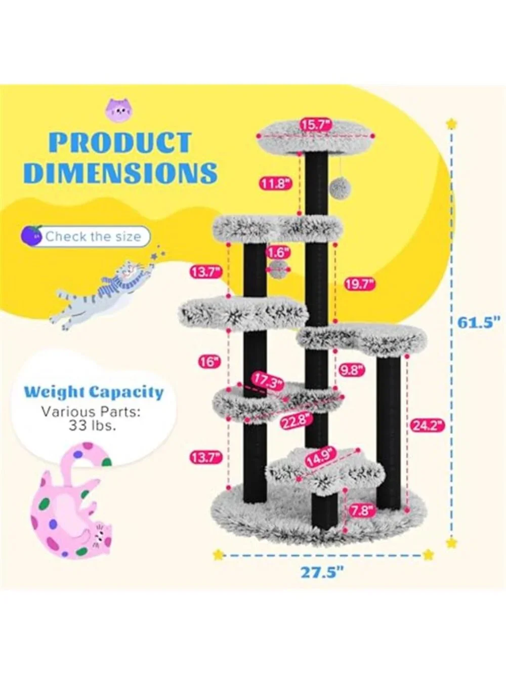 61.5in Cat Tree Tower Multi-Level Activity Center with Cozy Perch